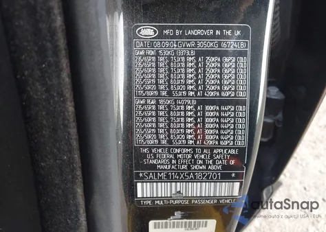 2005 Land Rover Range Rover Hse z USA, uszkodzony, nr VIN SALME114X5A182701